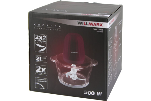 Измельчитель WILLMARK WMC-7088 500Вт чаша 2л стекло пурпурный фото 3
