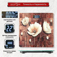 Весы напол. MAXTRONIC MAX-323 электрон. 180 кг. стекло, цветы