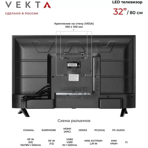 Телевизор 32" VEKTA LD-32SF4850BS Smart TV, WI-Fi, Family ТВ, WildRed фото 4