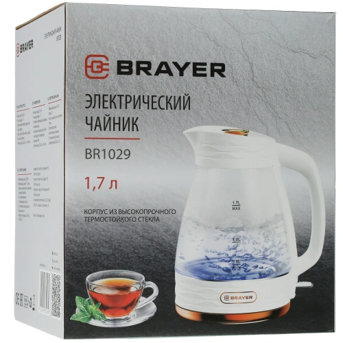 Чайник BRAYER BR-1029 2200Вт 1,7л стекло (автоотключ) фото 8 Чайник BRAYER BR-1029 2200Вт 1,7л стекло (автоотключ) фото 8