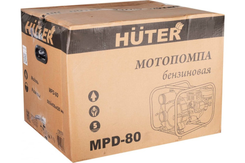 Мотопомпа бенз. Huter MPD-80 (3600об/мин,7,0л.с,бак3,6л,4-такт.одноцилиндр.двиг) грязевая фото 3