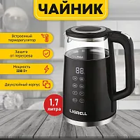 Чайник LIGRELL LEK-1786GE 1,7л 2200Вт LED стекло/пластик, двойн.стенка, черный