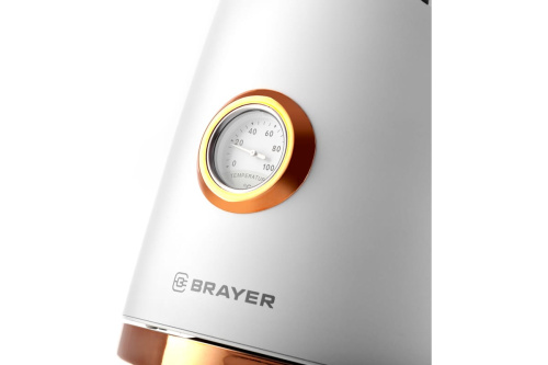 Чайник BRAYER BR-1055 2200Вт 1,7л стальной (Strix-контролер), белый/золото фото 2