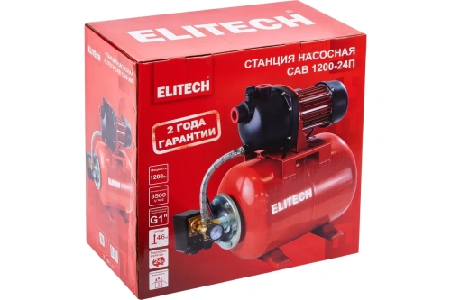 Станция насосная ELITECH САВ 1200-24П (1200Вт,3500л/ч напор 46м, всас.8м, пластик) фото 2 Станция насосная ELITECH САВ 1200-24П (1200Вт,3500л/ч напор 46м, всас.8м, пластик) фото 2