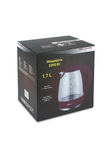 Чайник WILLMARK WEK-1708G 1,7л 2200Вт стекло, бордовый фото 9