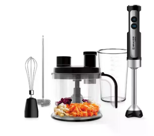 Блендер BRAYER BR-1263 погружной (1500Вт, 0,8л.15скор.измельчит.1,5л,венчик,шинковка,нар.кубиками ) фото 2 Блендер BRAYER BR-1263 погружной (1500Вт, 0,8л.15скор.измельчит.1,5л,венчик,шинковка,нар.кубиками ) фото 2