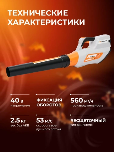 Воздуходув VILLARTEC BA40 акк. (40Вт. б/акк. и ЗУ) фото 4 Воздуходув VILLARTEC BA40 акк. (40Вт. б/акк. и ЗУ) фото 4