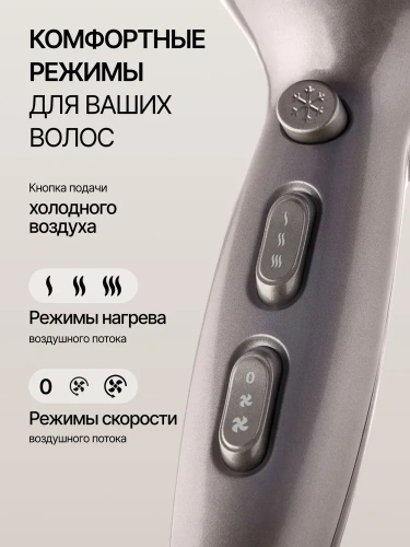 Фен BRAYER BR-3006 2200Вт 2скор.3 реж. концентратор/хол.воздух, шнур 1,5м фото 8