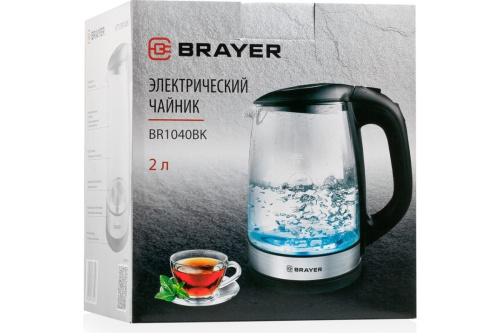 Чайник BRAYER BR-1040BK/WH 2200Вт 2,0л стекло фото 3