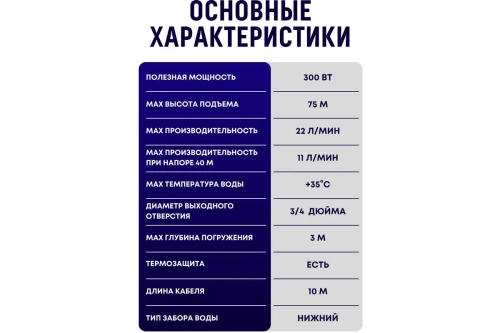 Насос вибрац Ресанта НВ-10H (300Вт, 10м, нижний забор, H-75м, 22л/мин) фото 11