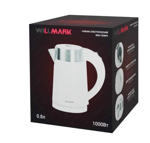 Чайник WILLMARK WEK-1008PS 0,8л 100Вт пластик белый фото 7
