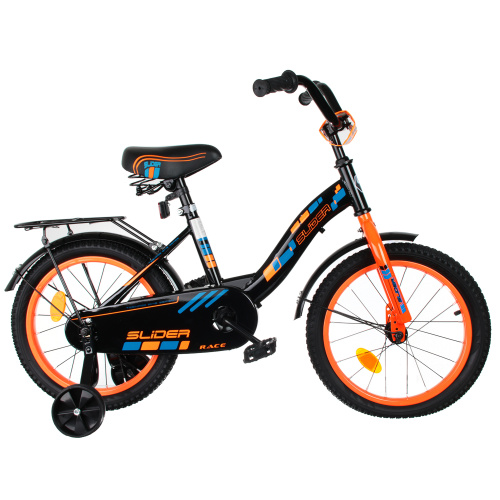 Велосипед 16" Slider добав. колеса детский черн/оранж. неон фото 2
