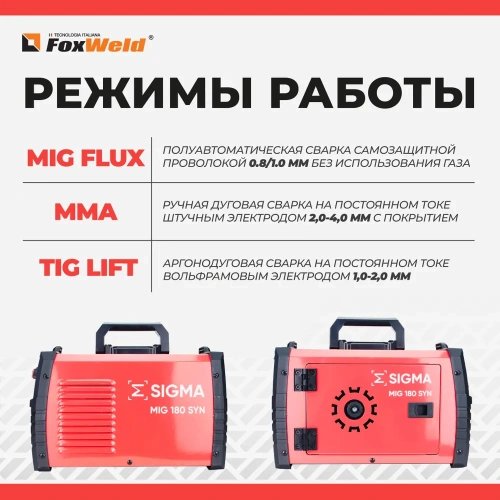 Полуавтомат сварочный Foxweld SIGMA MIG 180 SYN (230В, 40-180А, d электрода 0,8-4мм) фото 6 Полуавтомат сварочный Foxweld SIGMA MIG 180 SYN (230В, 40-180А, d электрода 0,8-4мм) фото 6
