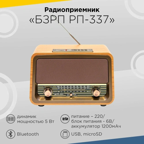 Радиоприемник БЗРП РП-337 УКВ 88-108МГц 1200Ач BT/USB/microSD фото 4