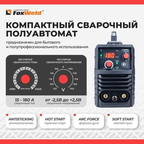 Полуавтомат сварочный Foxweld SIGMA MIG 180 SYN (230В, 40-180А, d электрода 0,8-4мм) фото 4 Полуавтомат сварочный Foxweld SIGMA MIG 180 SYN (230В, 40-180А, d электрода 0,8-4мм) фото 4