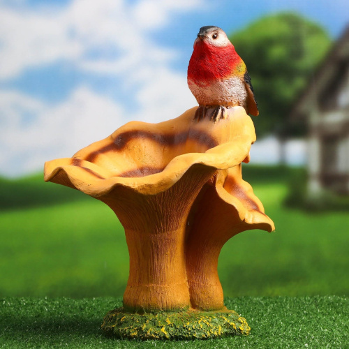Фигурка садовая Гриб рыжик с птичкой 32см полистоун фото 2