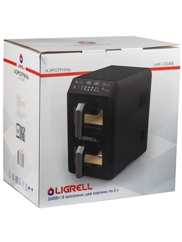 Аэрогриль LIGRELL LAIF-1004TB 2600Вт, 10л (5+5), 8 реж, 2 чаши, верт фото 5 Аэрогриль LIGRELL LAIF-1004TB 2600Вт, 10л (5+5), 8 реж, 2 чаши, верт фото 5