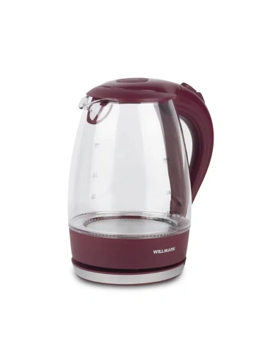 Чайник WILLMARK WEK-1708G 1,7л 2200Вт стекло, бордовый фото 2